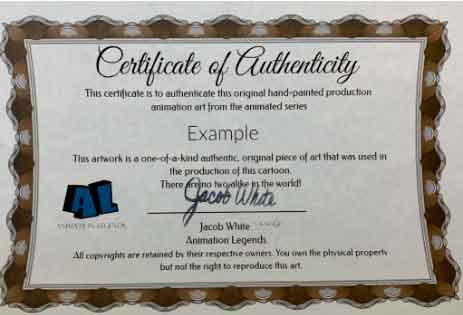 cartoon animation cels - Certificate of Authenticity
